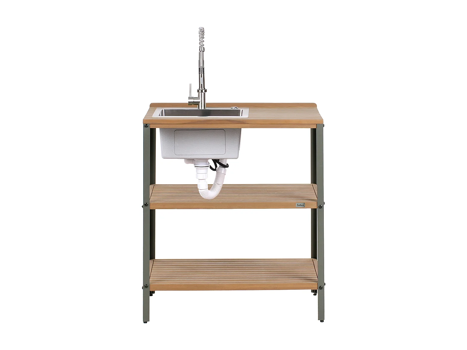 Outdoor-Kücheninsel 3-teilig zertifiziertes Holz braun/silber mit Spüle Ivrea