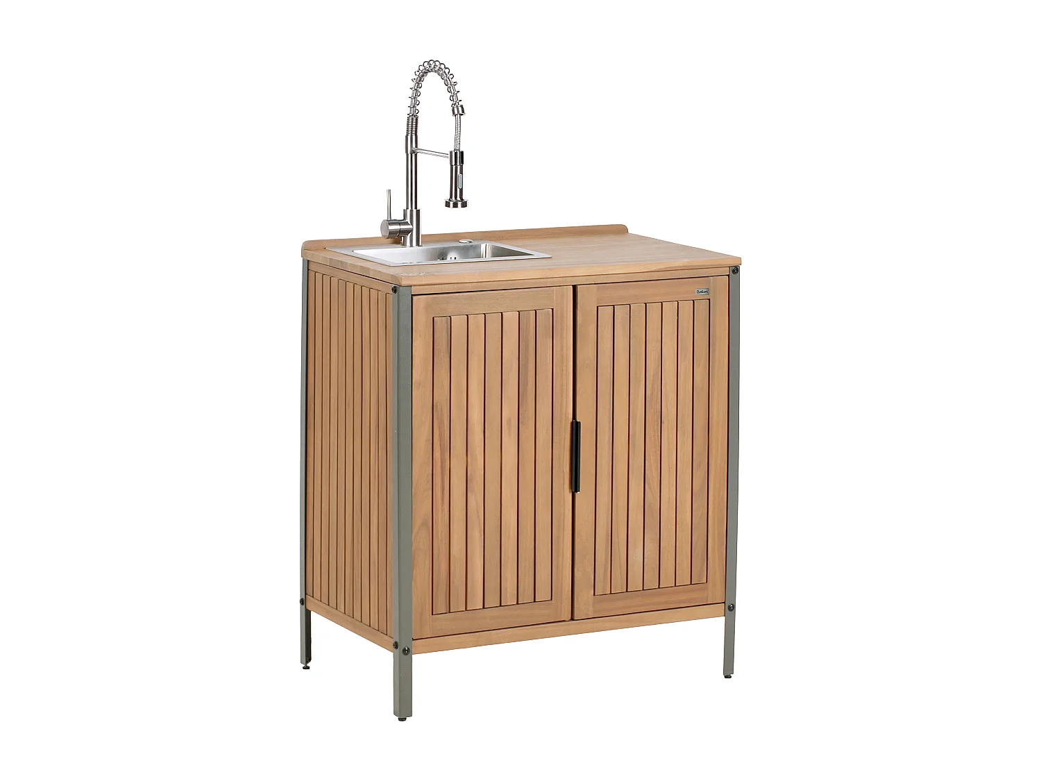 Outdoor-Küchenschrank mit Spüle IVREA zertifiziertes Akazienholz Braun / Silber