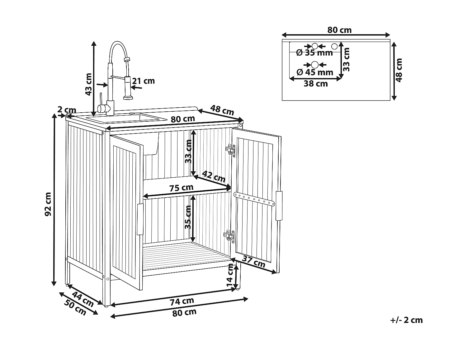 Outdoor-Küchenschrank mit Spüle IVREA zertifiziertes Akazienholz Braun / Silber