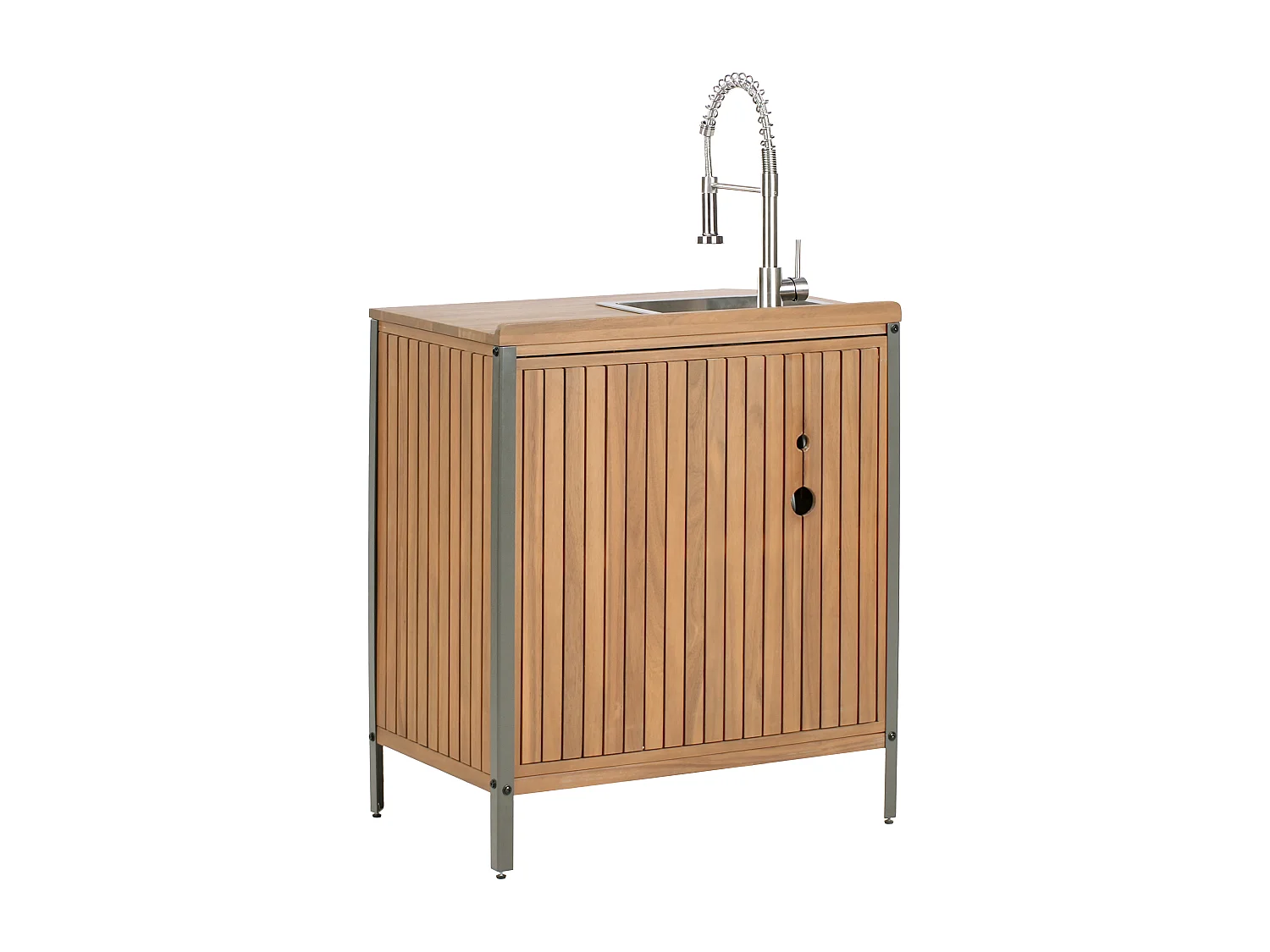 Outdoor-Küchenschrank mit Spüle IVREA zertifiziertes Akazienholz Braun / Silber