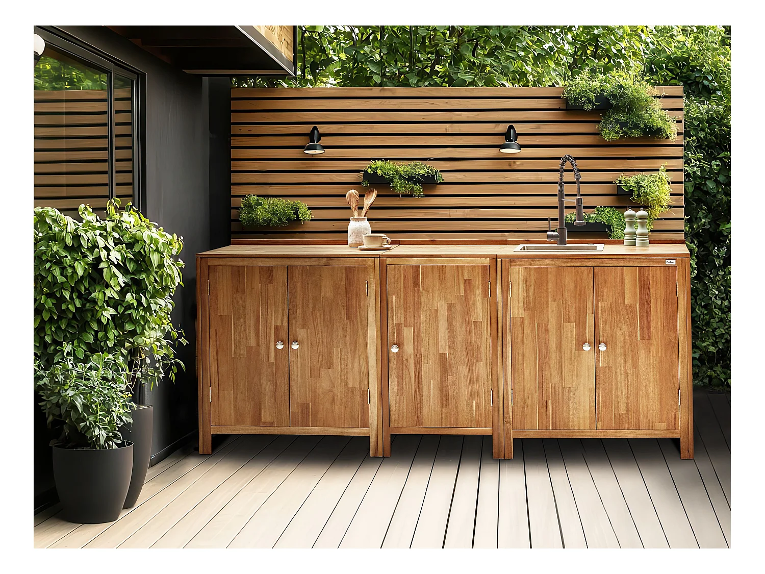 Meuble de cuisine d'extérieur VENOSA Acacia 50 cm 50 cm Marron