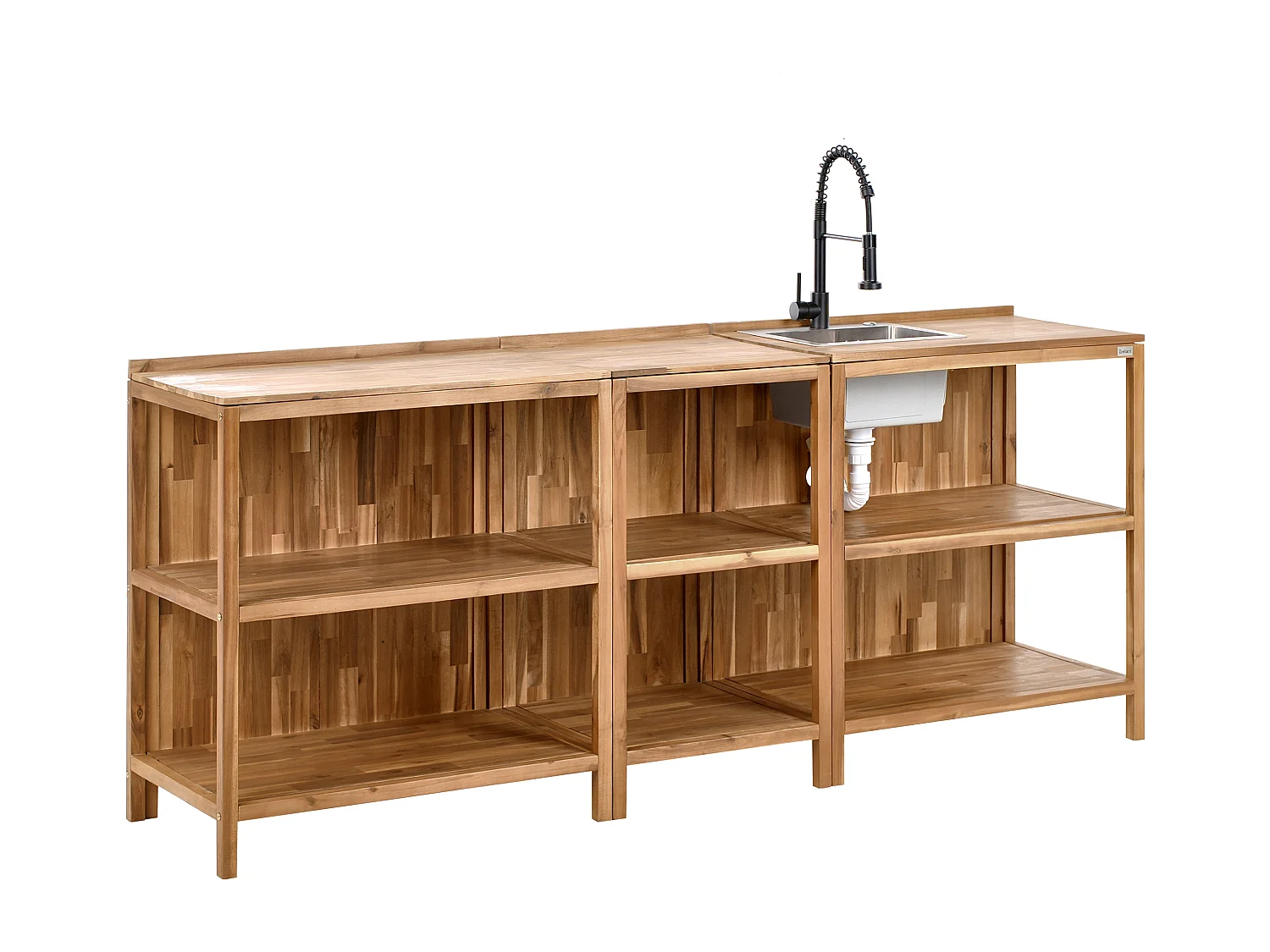 Conjunto de cozinha exterior de 3 peças com lava-louça VENOSA Madeira de acácia Castanho