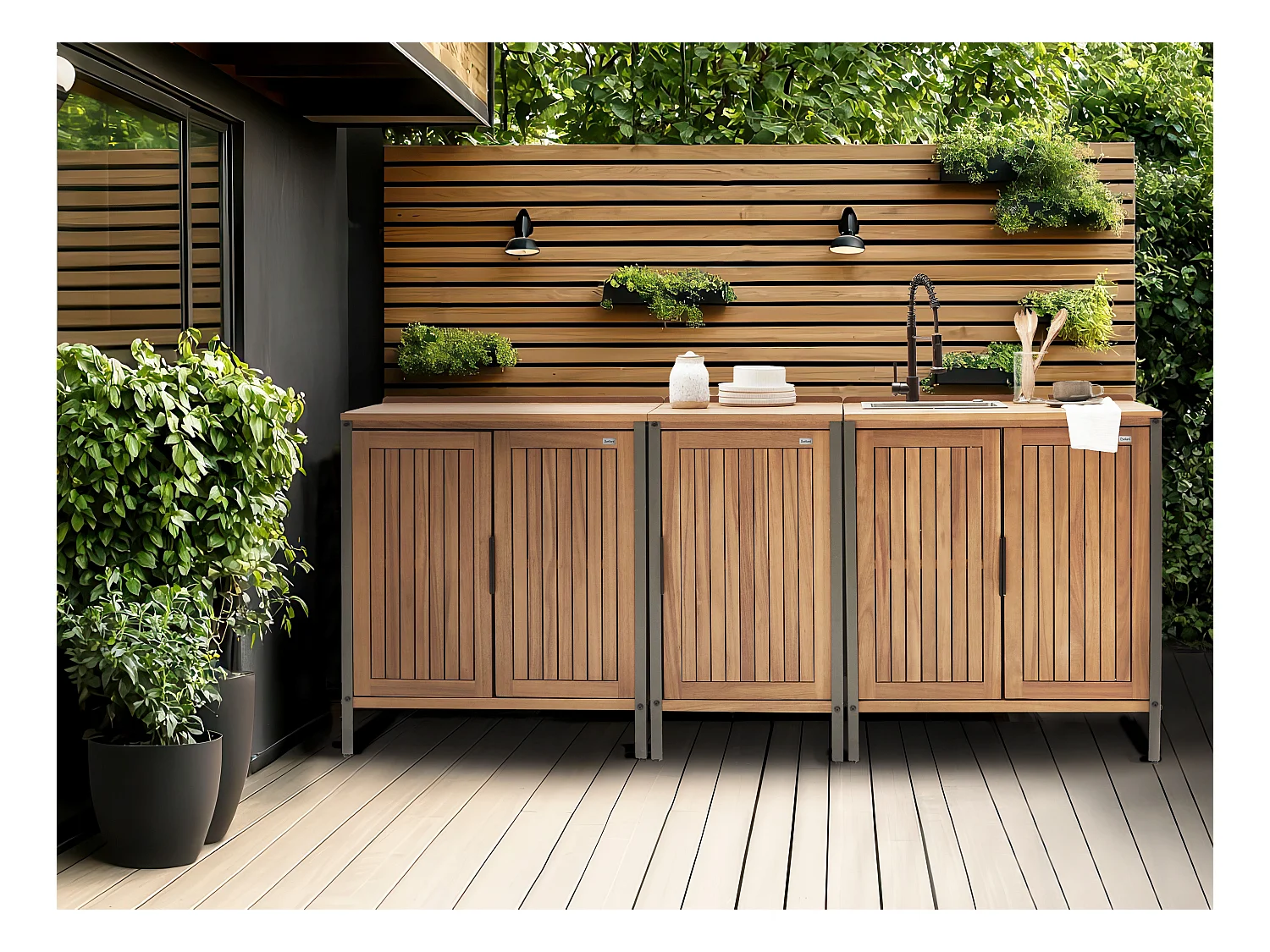 Meuble de cuisine d'extérieur IVREA Bois d'acacia certifié Marron