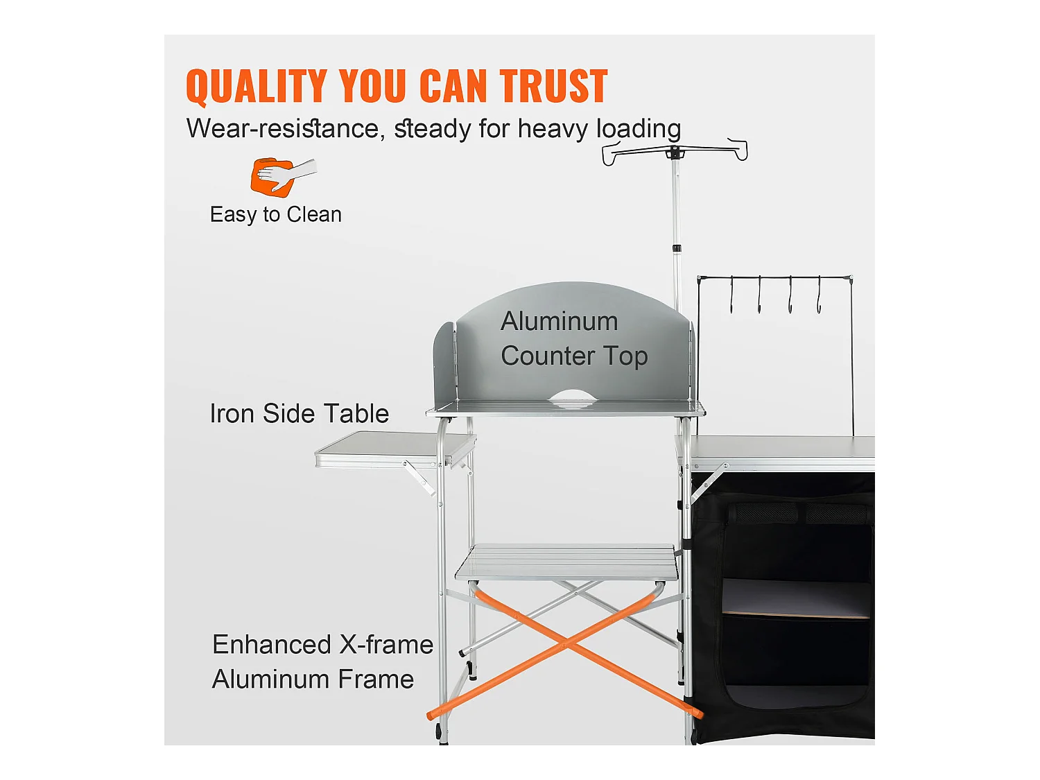 Table de Cuisine de Camping Portable SucceBuy, Table de Jardin, Station de Barbecue Pliante avec Pare-Brise