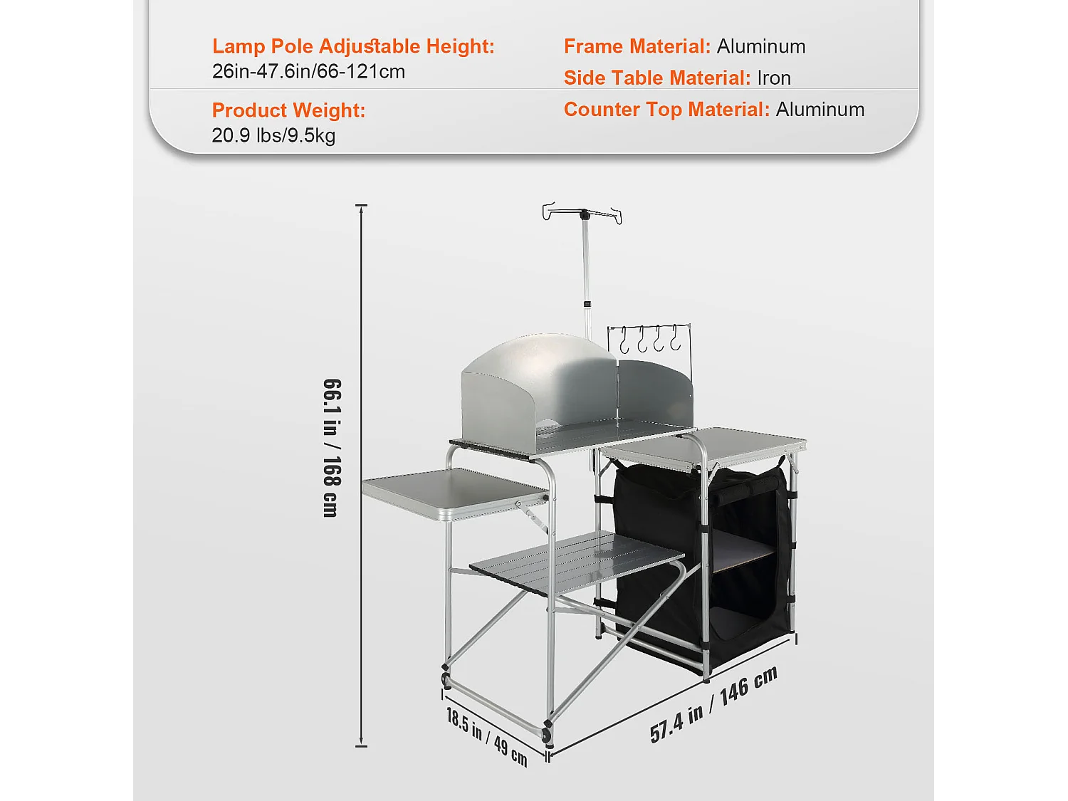 Table de Cuisine de Camping Portable SucceBuy, Table de Jardin, Station de Barbecue Pliante avec Pare-Brise