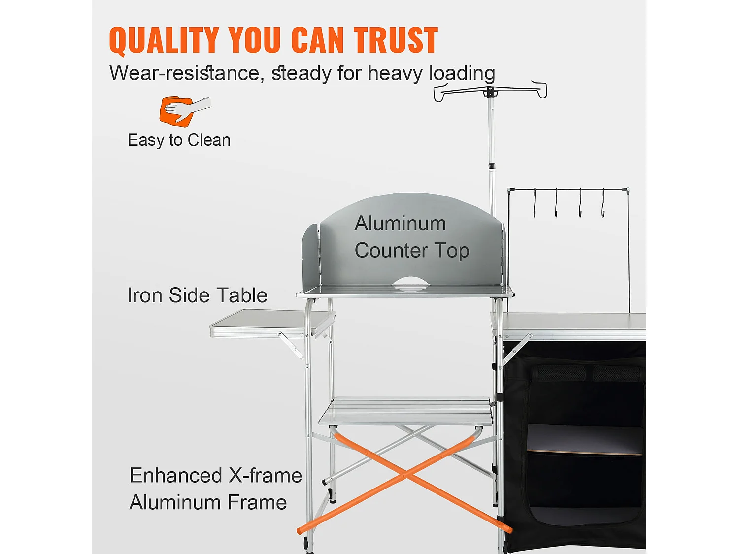 Table de Cuisine de Camping Portable SucceBuy, Table de Jardin, Station de Barbecue Pliante avec Pare-Brise