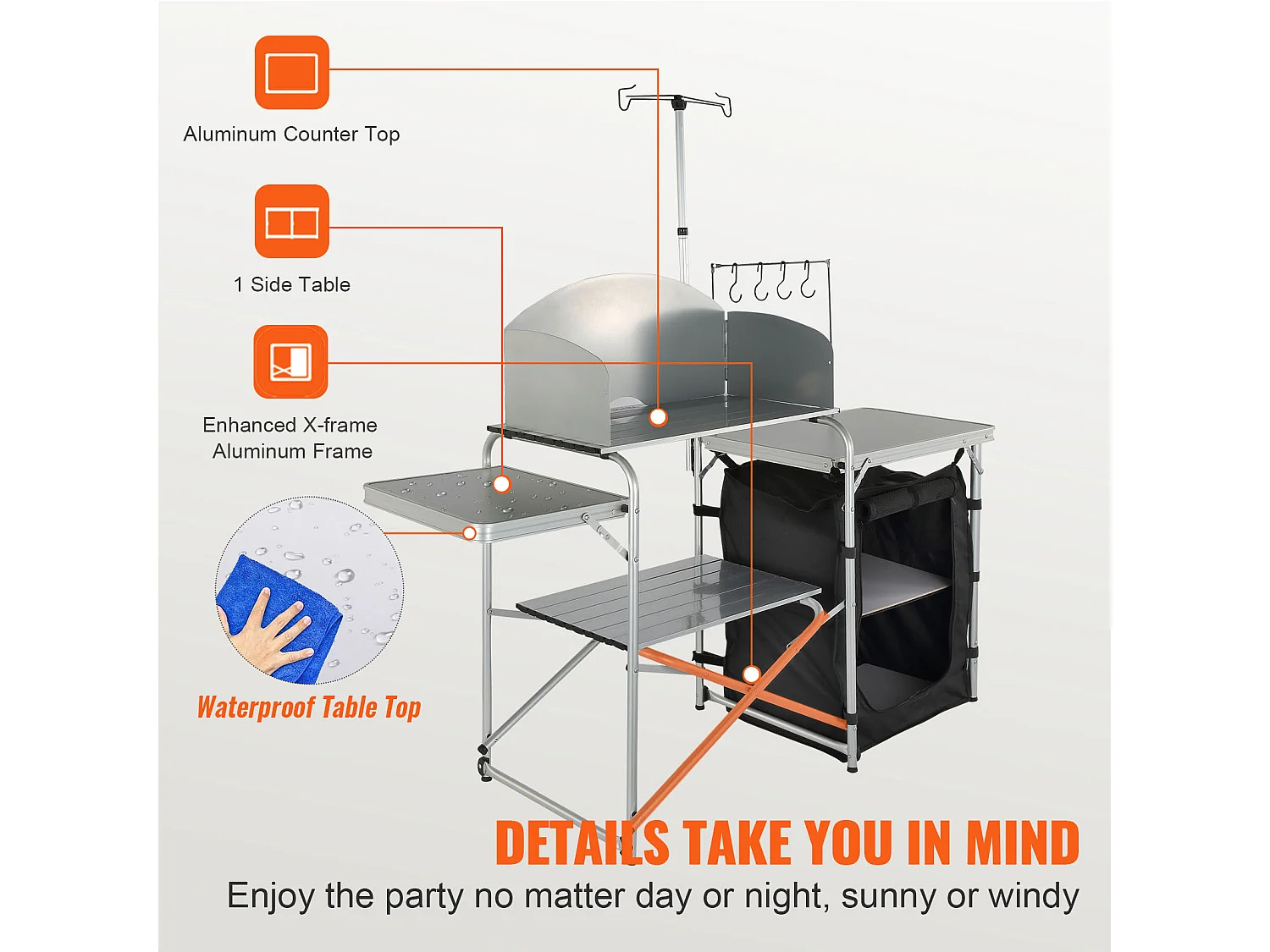 Table de Cuisine de Camping Portable SucceBuy, Table de Jardin, Station de Barbecue Pliante avec Pare-Brise