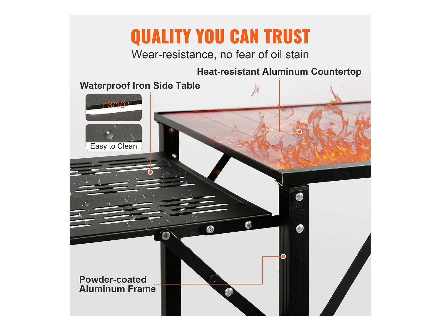 Table de Cuisine de Camping Portable SucceBuy, Station de Cuisson Portable avec 5 Tables et 2 Étagères