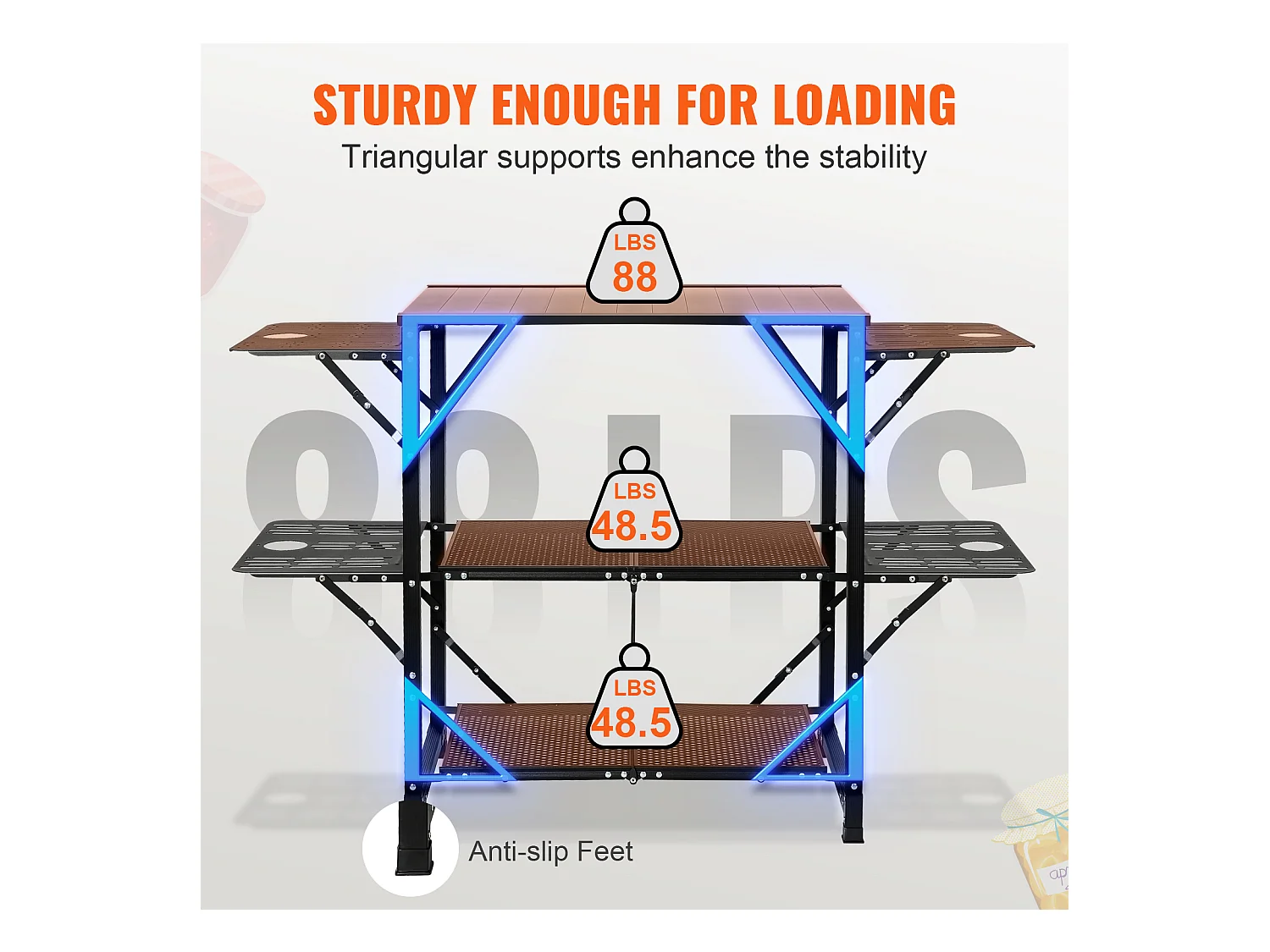 Table de Cuisine de Camping Portable SucceBuy, Station de Cuisson Portable avec 5 Tables et 2 Étagères