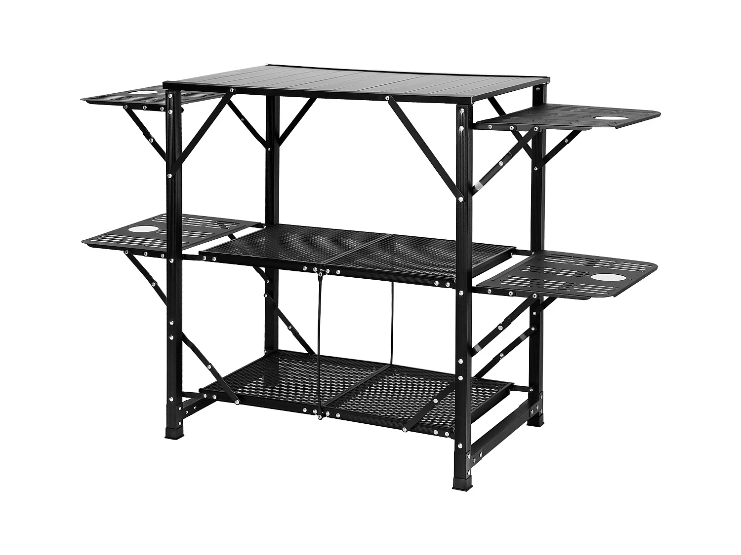 Table de Cuisine de Camping Portable SucceBuy, Station de Cuisson Portable avec 5 Tables et 2 Étagères