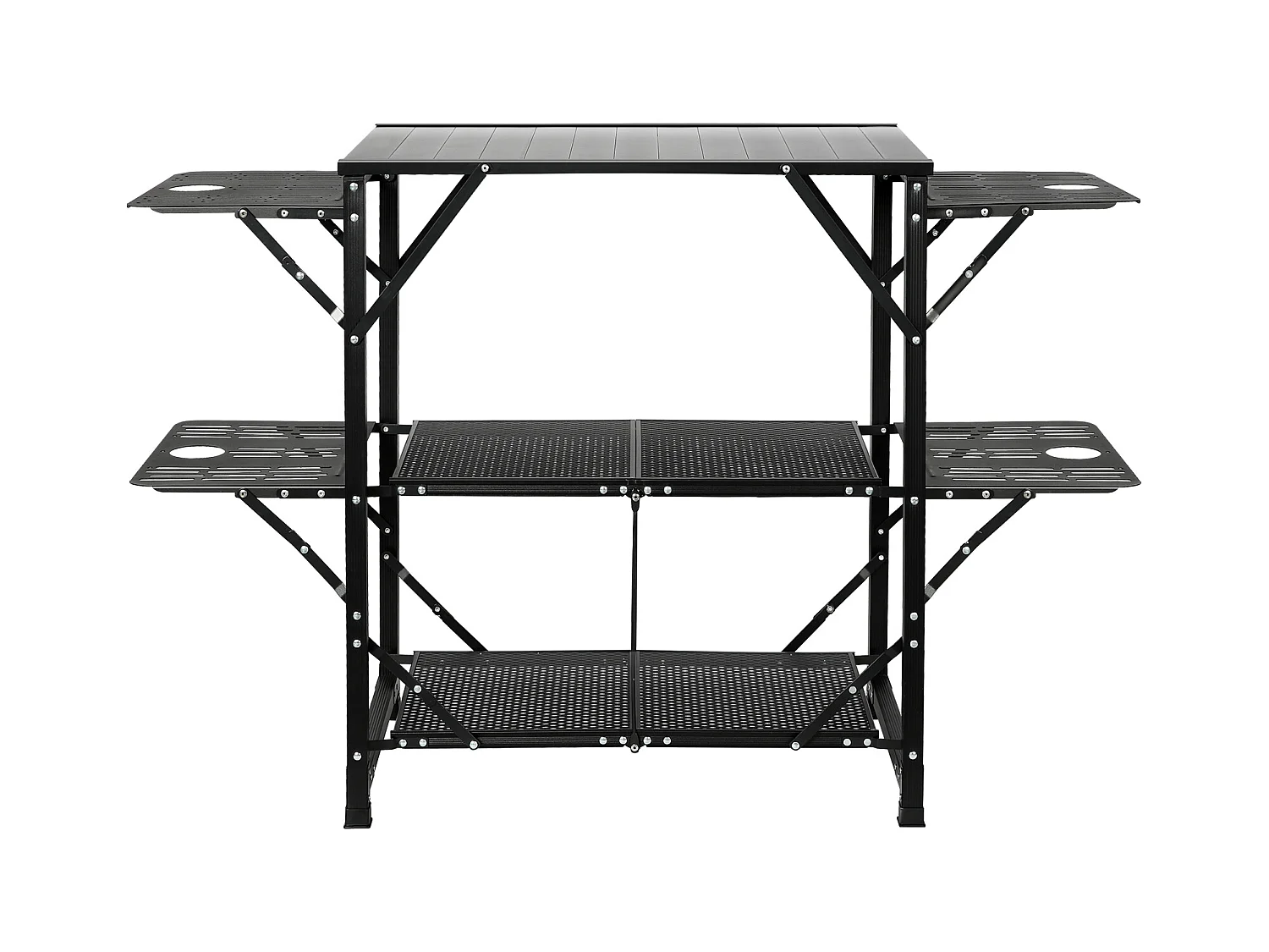Mesa de Cozinha para Camping Portátil SucceBuy, Estação de Cozinha Portátil com 5 Mesas e 2 Estantes