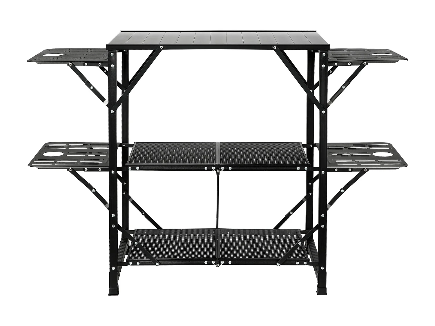 Table de Cuisine de Camping Portable SucceBuy, Station de Cuisson Portable avec 5 Tables et 2 Étagères