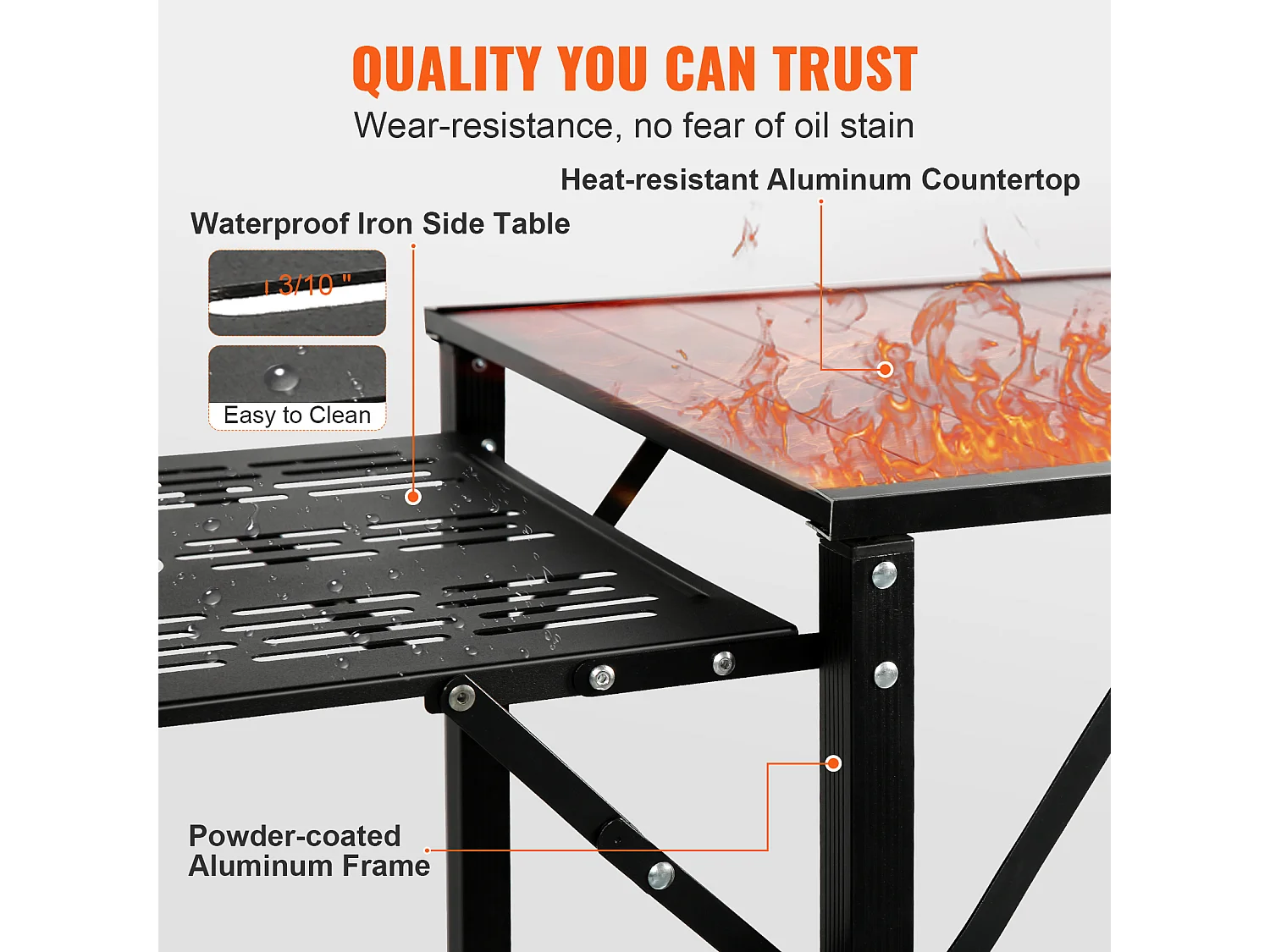 Table de Cuisine de Camping Portable SucceBuy, Station de Cuisson Portable avec 5 Tables et 2 Étagères