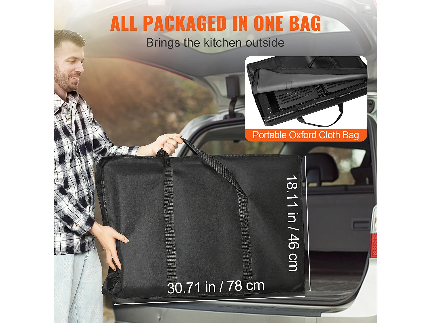 Table de Cuisine de Camping Portable SucceBuy, Station de Cuisson Portable avec 5 Tables et 2 Étagères