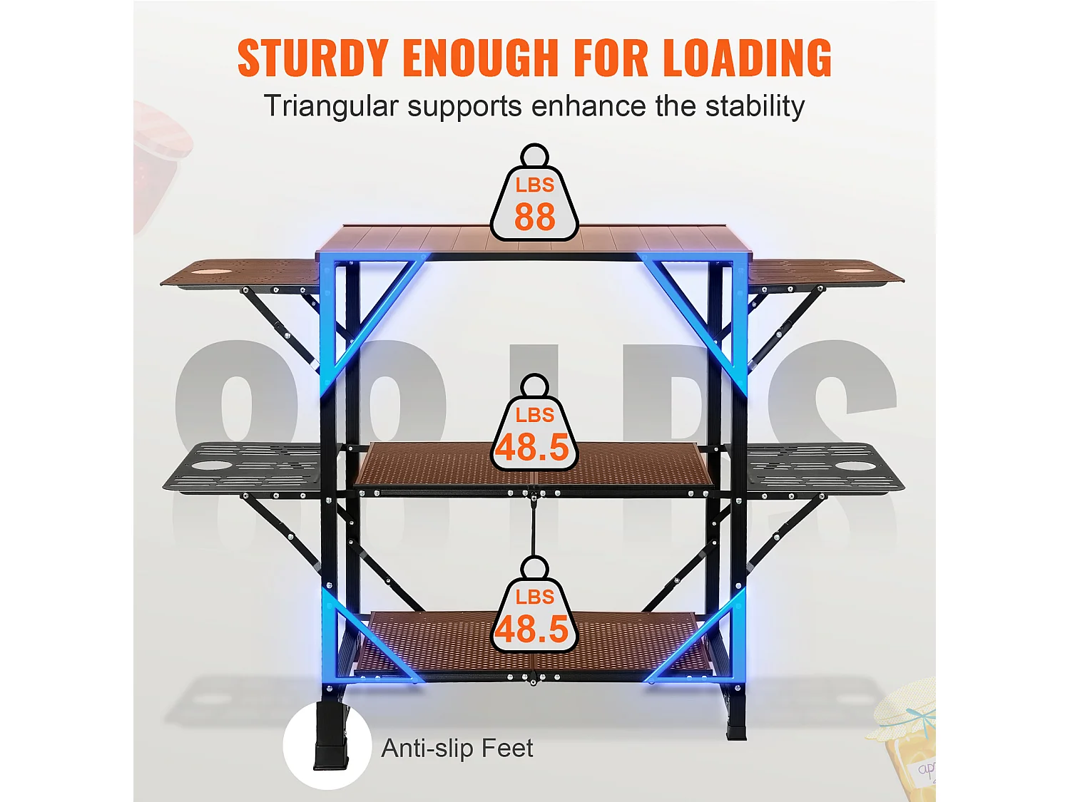 Table de Cuisine de Camping Portable SucceBuy, Station de Cuisson Portable avec 5 Tables et 2 Étagères