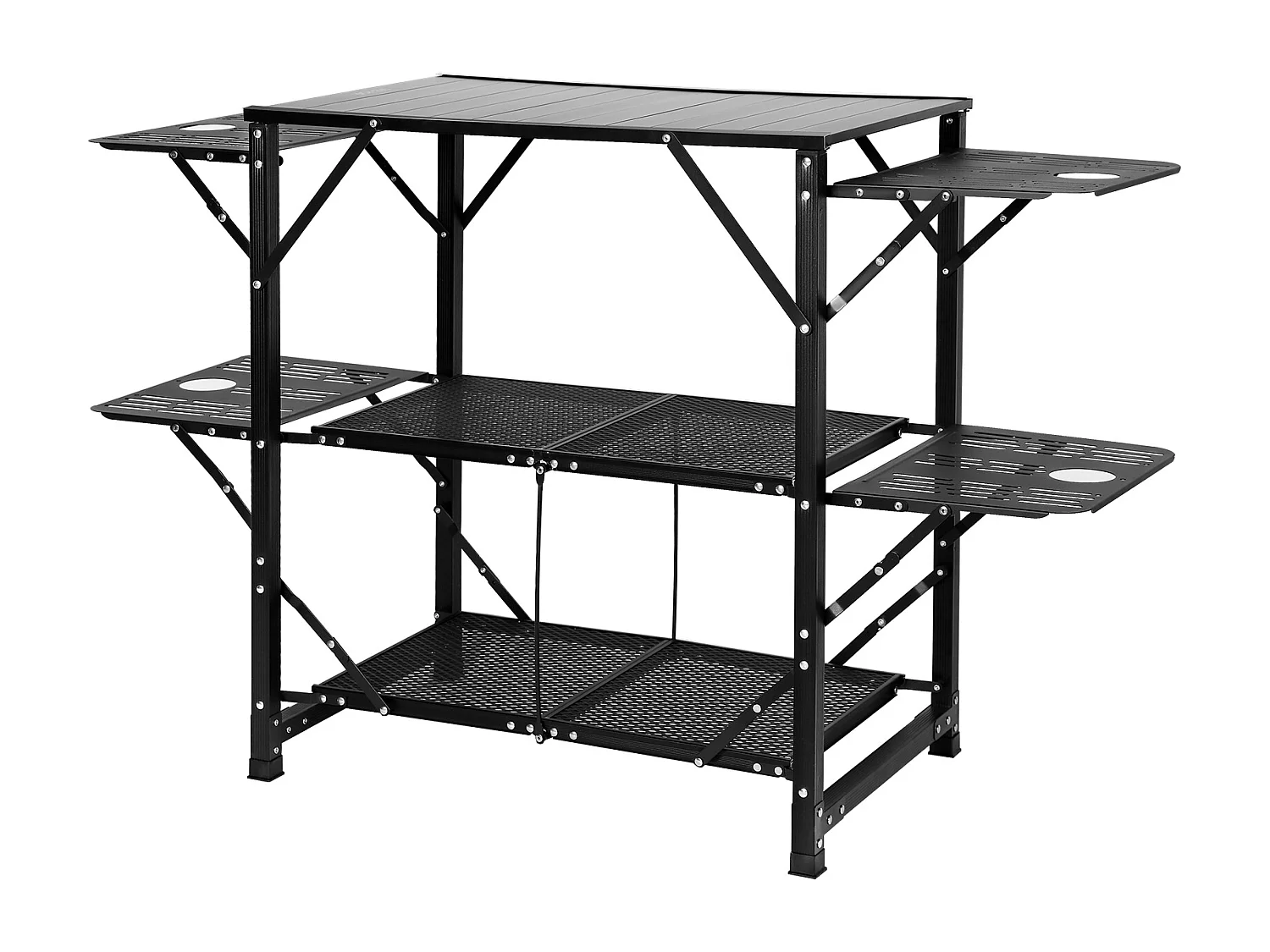 Table de Cuisine de Camping Portable SucceBuy, Station de Cuisson Portable avec 5 Tables et 2 Étagères