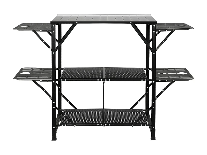Table de Cuisine de Camping Portable SucceBuy, Station de Cuisson Portable avec 5 Tables et 2 Étagères