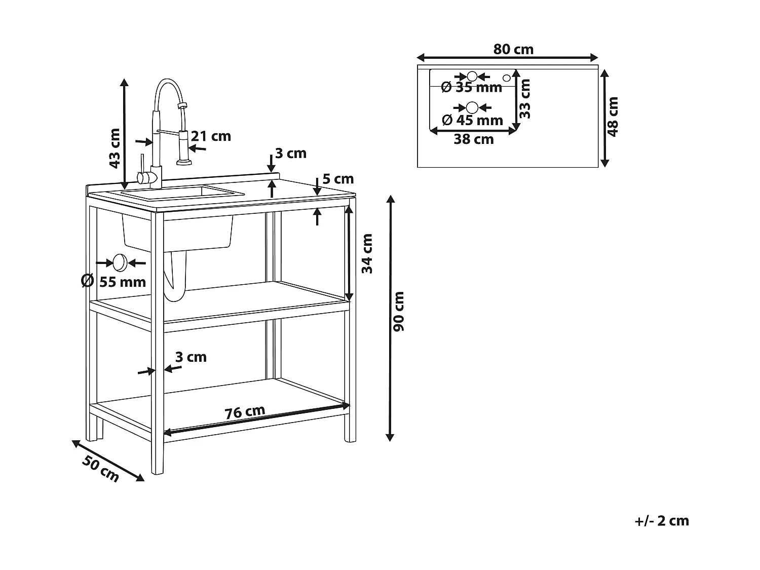 Isola per cucina esterna con lavello VENOSA Legno d'acacia Marrone