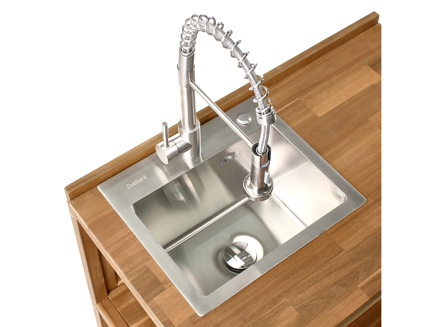 Isola per cucina esterna con lavello VENOSA Legno d'acacia Marrone