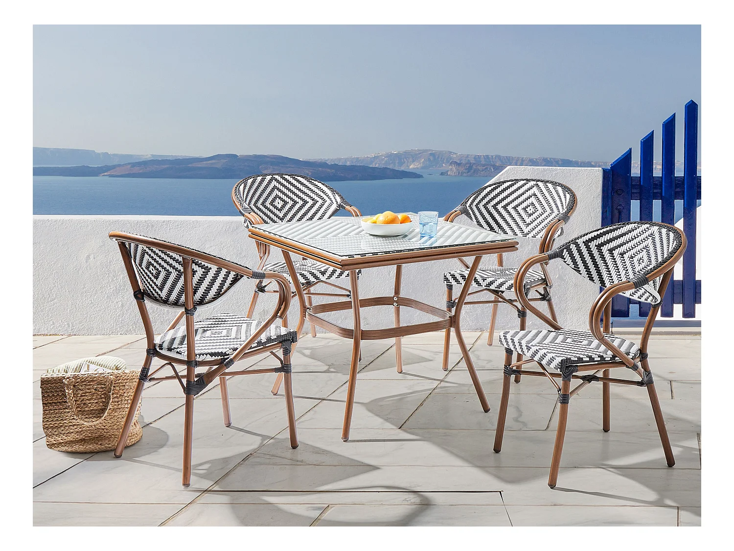 Table bistrot CASPRI 80 cm 80 cm Verre Noir/blanc