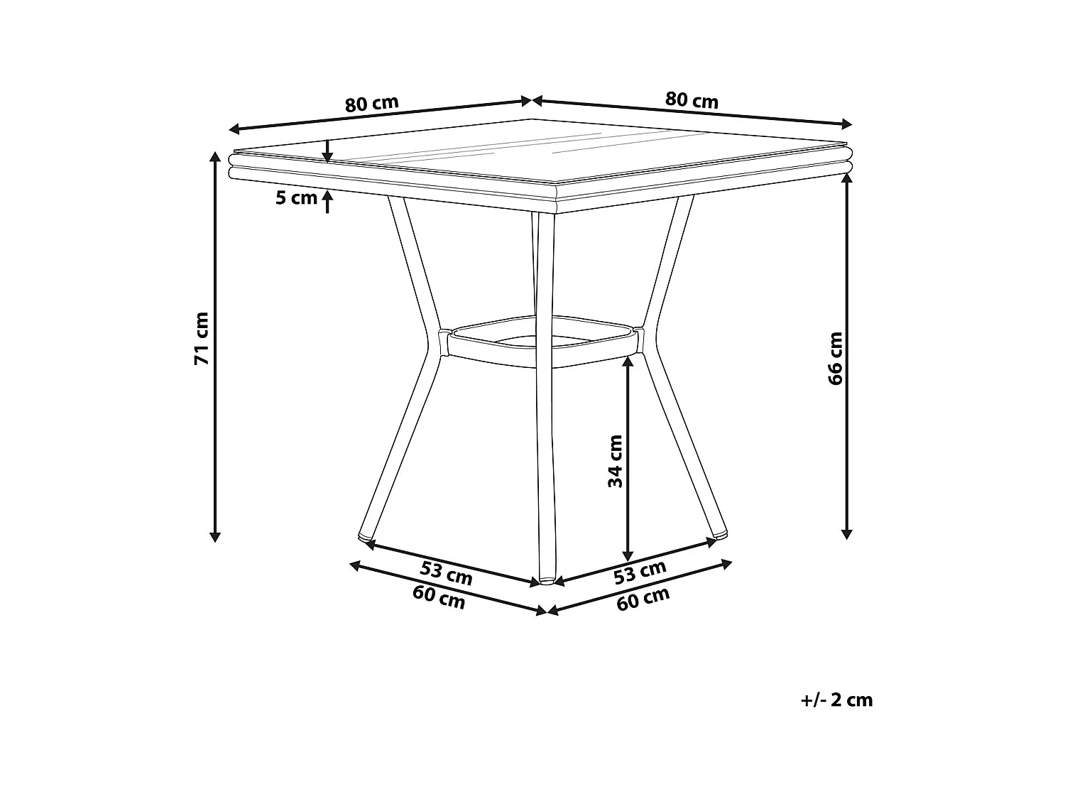 Table bistrot CASPRI 80 cm 80 cm Verre Noir/blanc