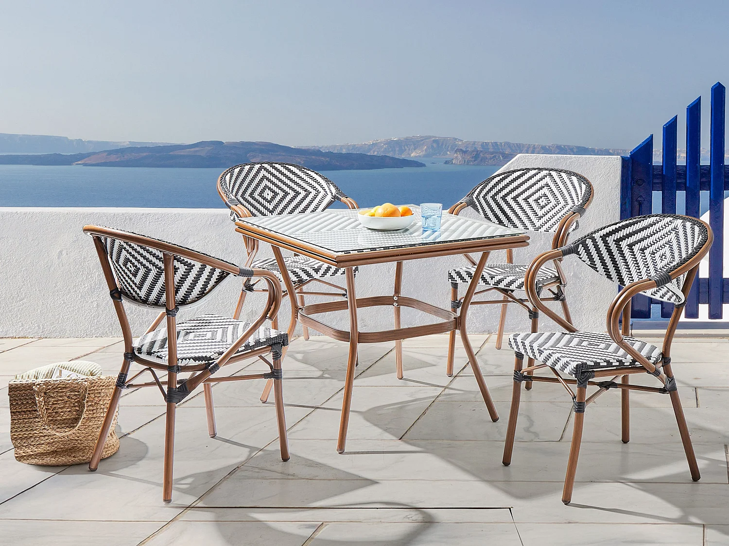 Table bistrot CASPRI 80 cm 80 cm Verre Noir/blanc