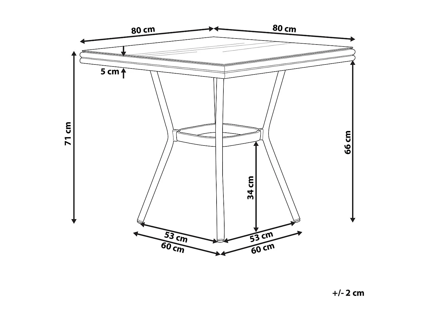 Table bistrot CASPRI 80 cm 80 cm Verre Noir/blanc