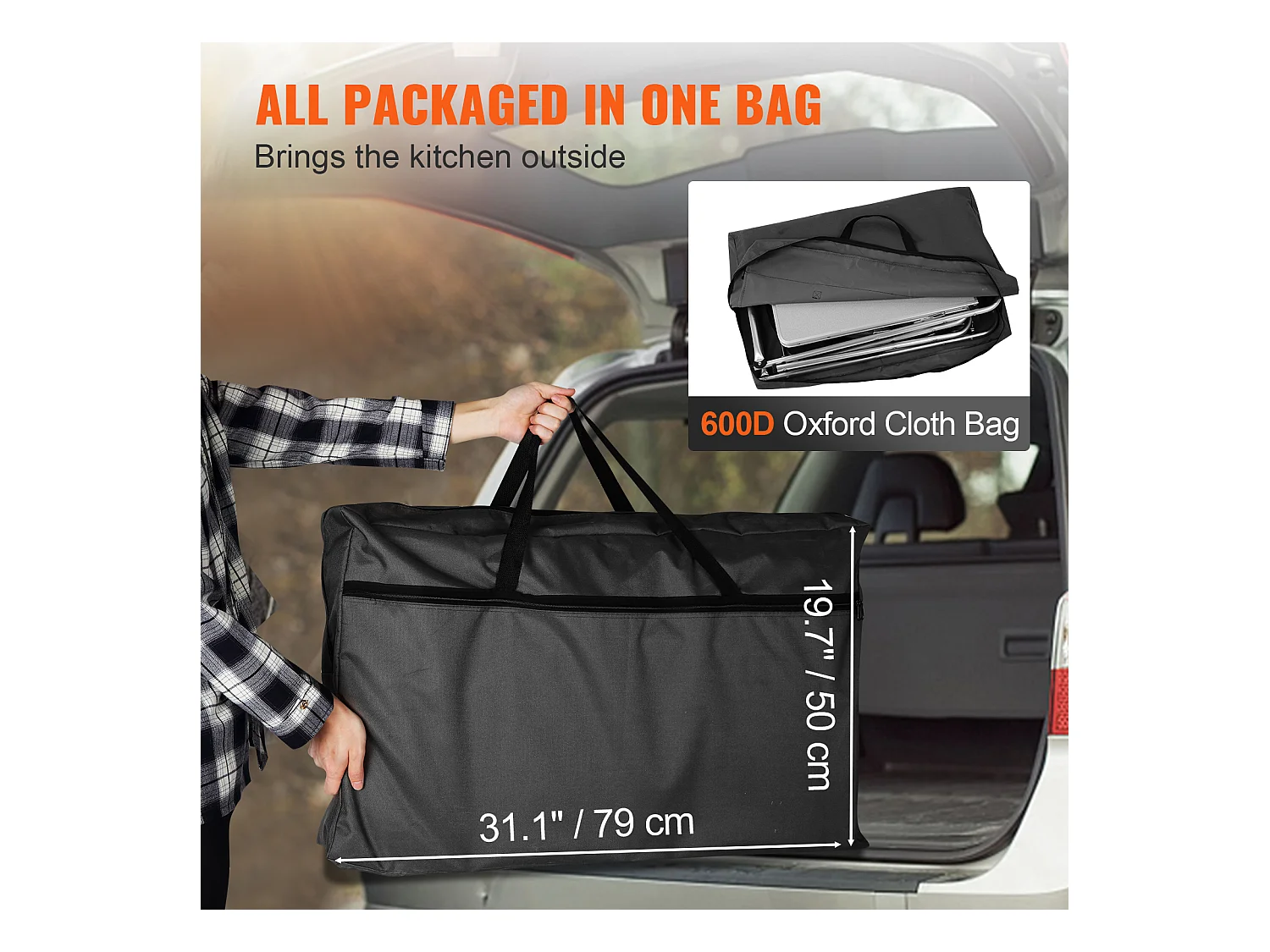 Table de Cuisine de Camping Portable  SucceBuy, Table de Jardin, Table de Cuisson Pliable avec 3 Placards, Noir