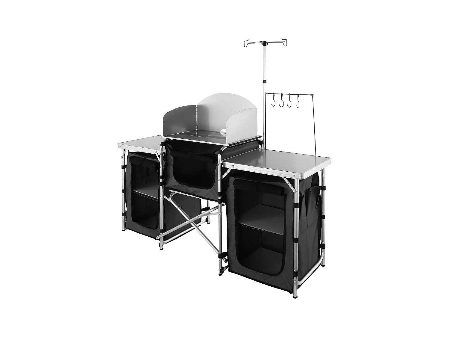 Table de Cuisine de Camping Portable  SucceBuy, Table de Jardin, Table de Cuisson Pliable avec 3 Placards, Noir