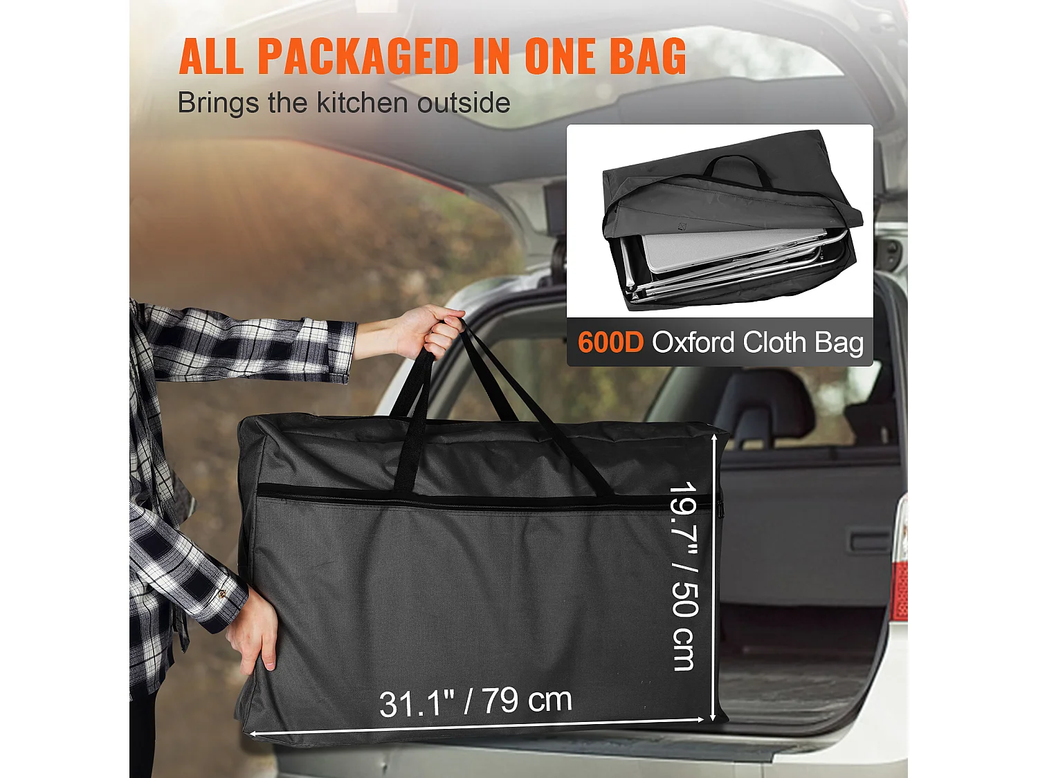 Table de Cuisine de Camping Portable  SucceBuy, Table de Jardin, Table de Cuisson Pliable avec 3 Placards, Noir