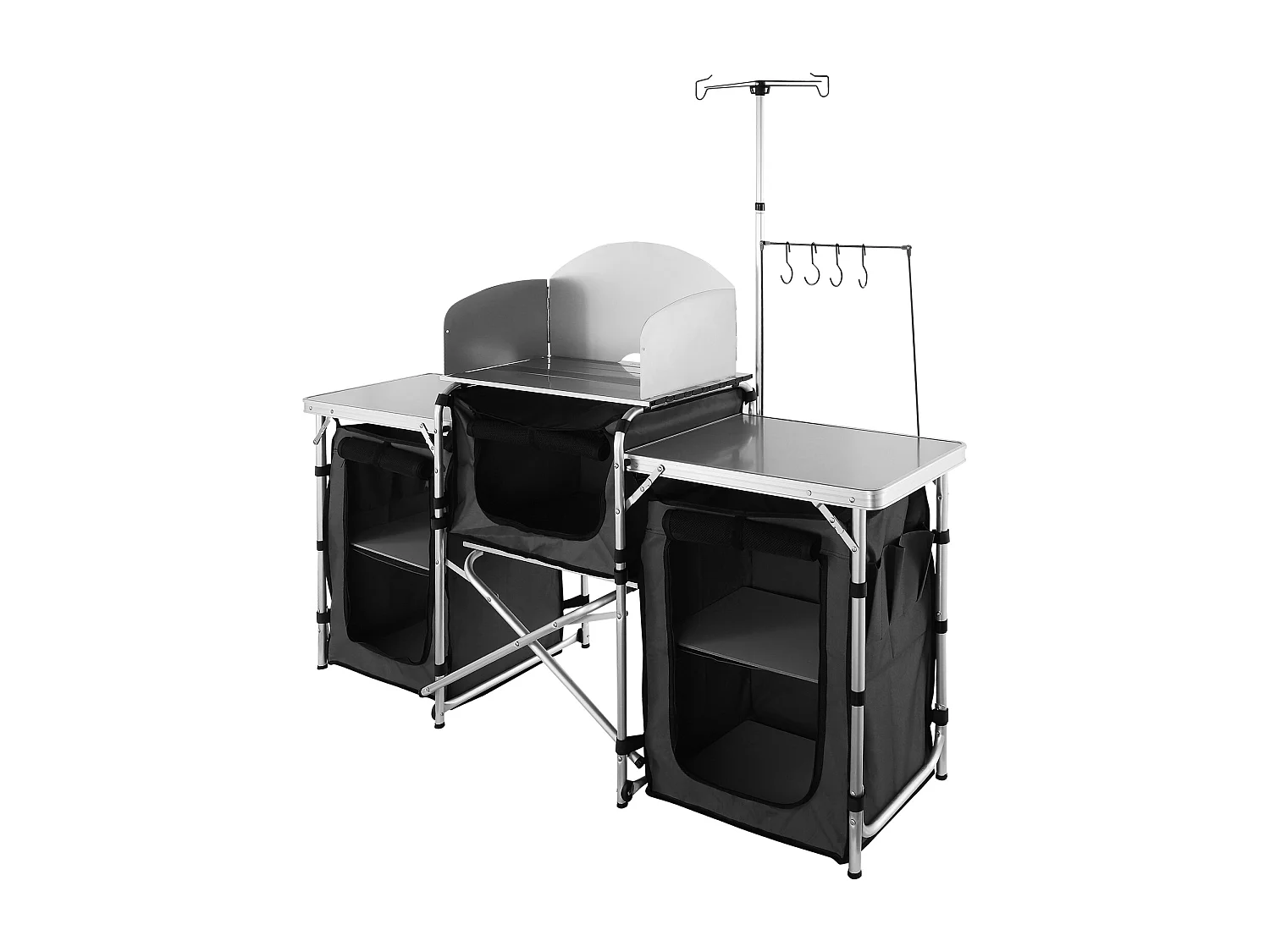 Table de Cuisine de Camping Portable  SucceBuy, Table de Jardin, Table de Cuisson Pliable avec 3 Placards, Noir