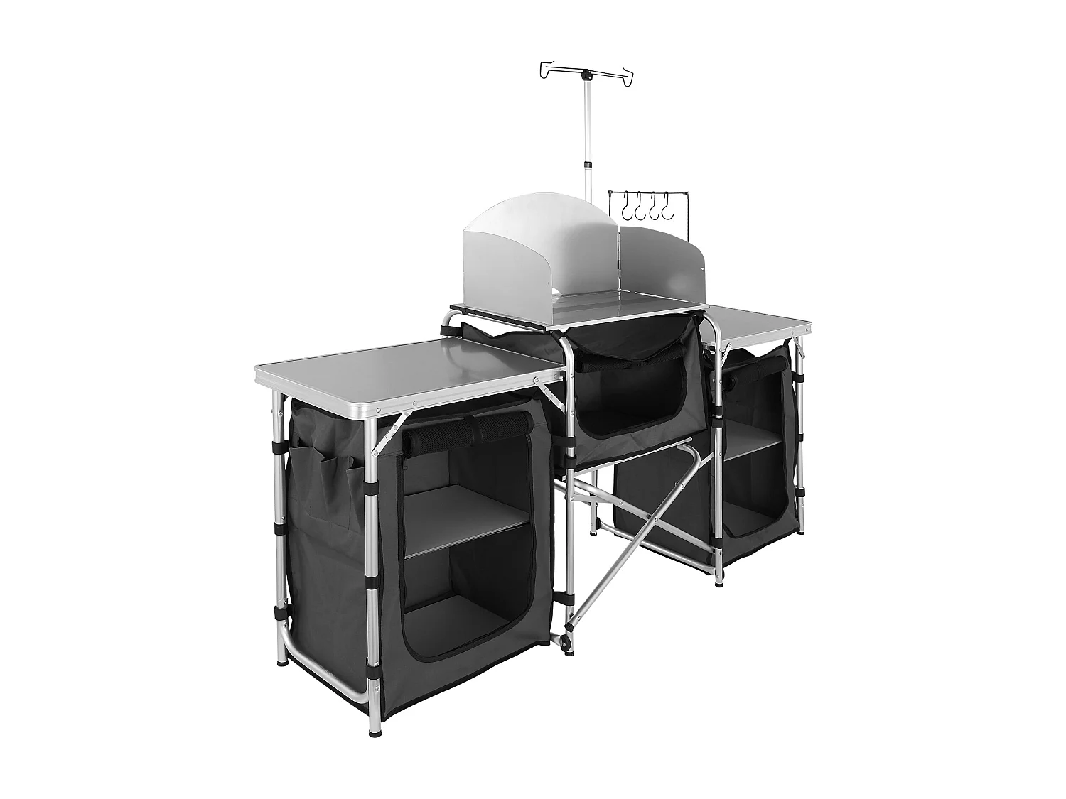 Table de Cuisine de Camping Portable  SucceBuy, Table de Jardin, Table de Cuisson Pliable avec 3 Placards, Noir