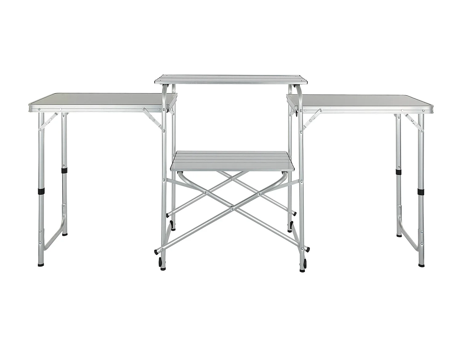 Table de Cuisine de Camping Portable  SucceBuy, Table de Jardin, Table de Cuisson Pliable avec 3 Placards, Noir