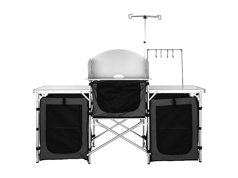 Table de Cuisine de Camping Portable  SucceBuy, Table de Jardin, Table de Cuisson Pliable avec 3 Placards, Noir