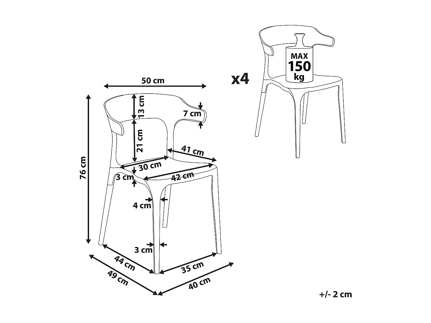 Lot de 4 chaises de jardin GUBBIO Rose