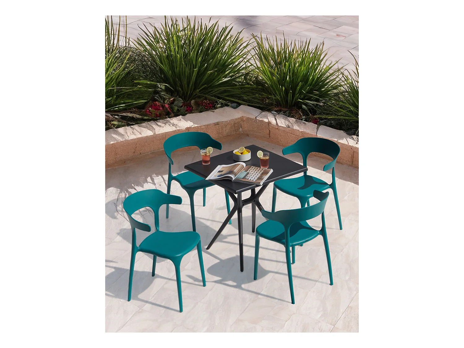 Lot de 4 chaises de jardin GUBBIO Bleu paon