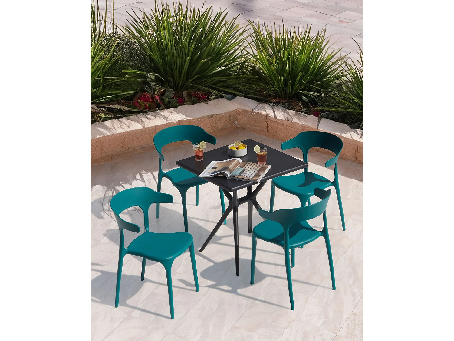 Lot de 4 chaises de jardin GUBBIO Bleu paon