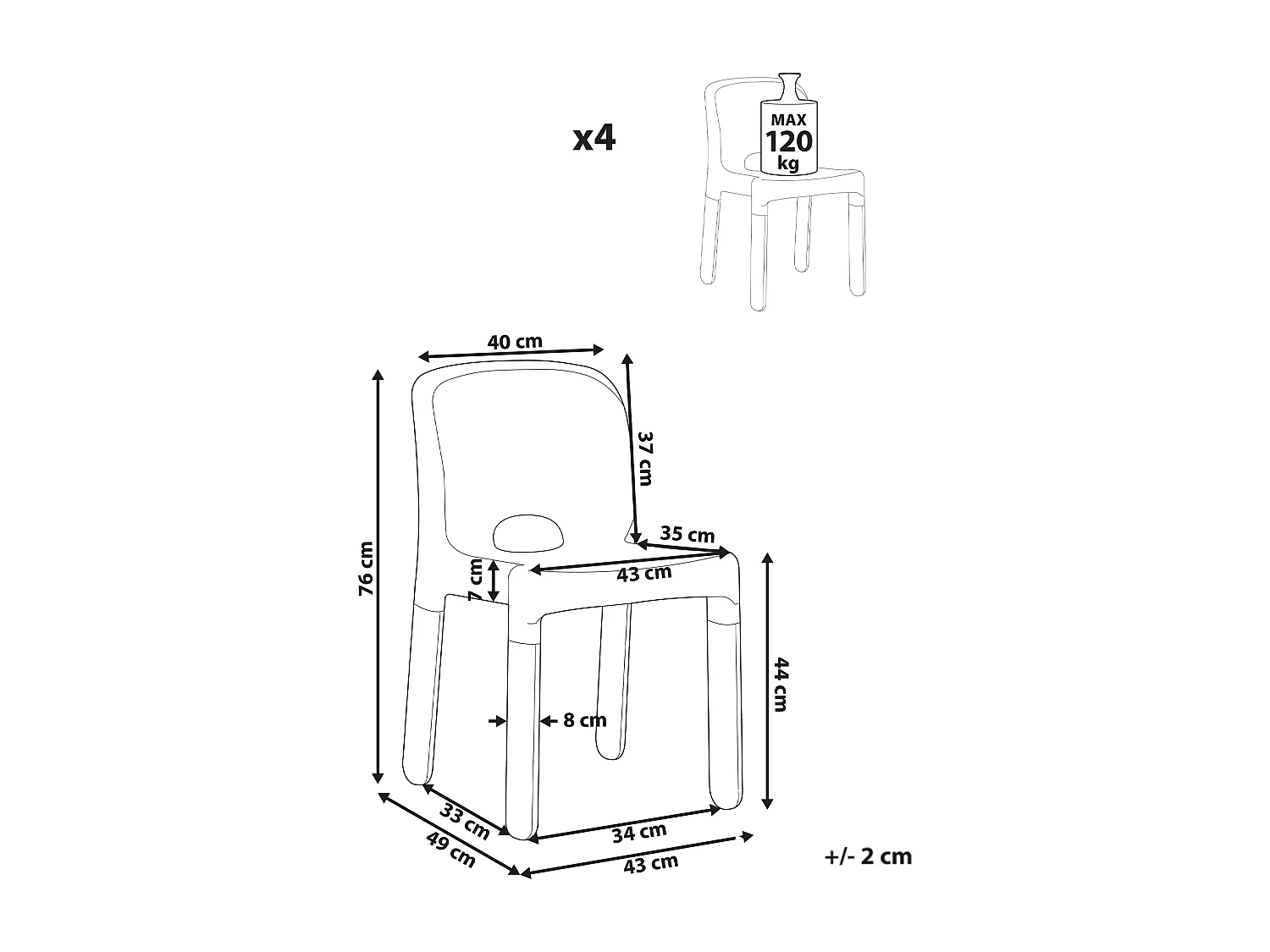 Lot de 4 chaises de jardin BETIM Noir