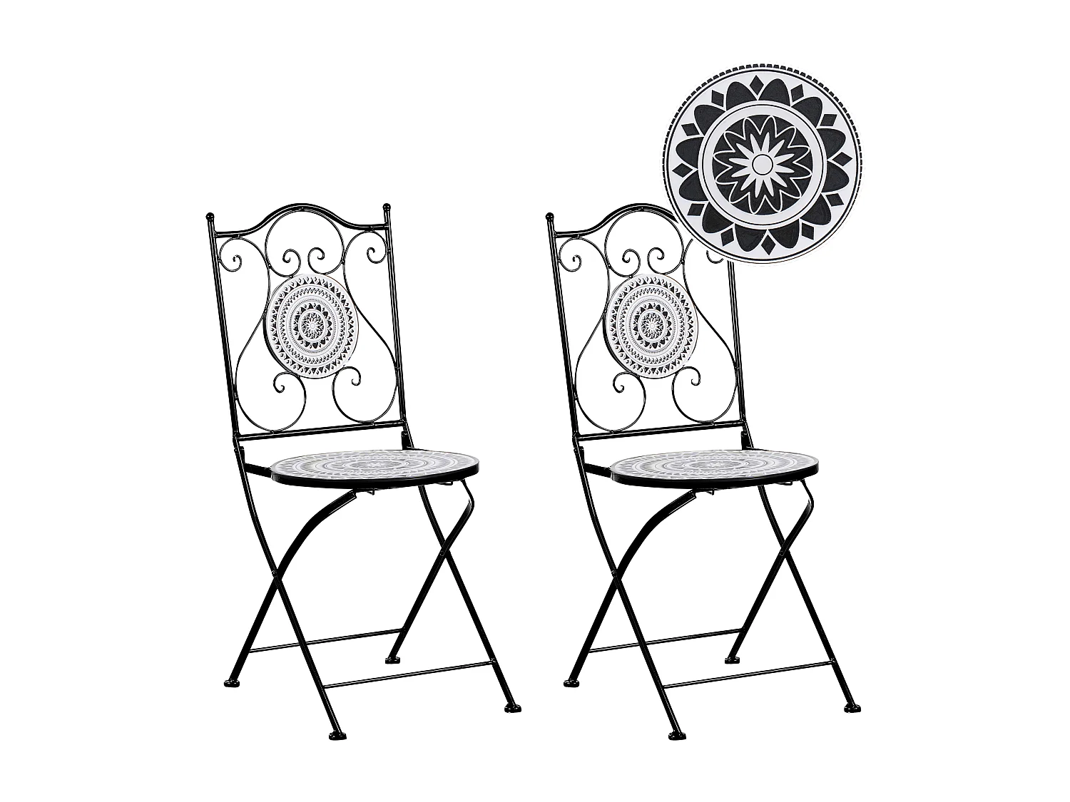 Set di 2 sedie da giardino COMISO Pieghevole Metallo Nero/ Bianco