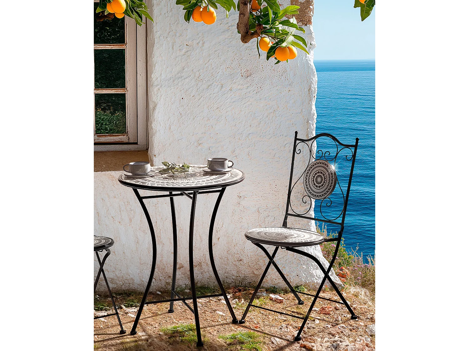 Lot de 2 chaises de jardin COMISO Pliant Métal Noir/blanc