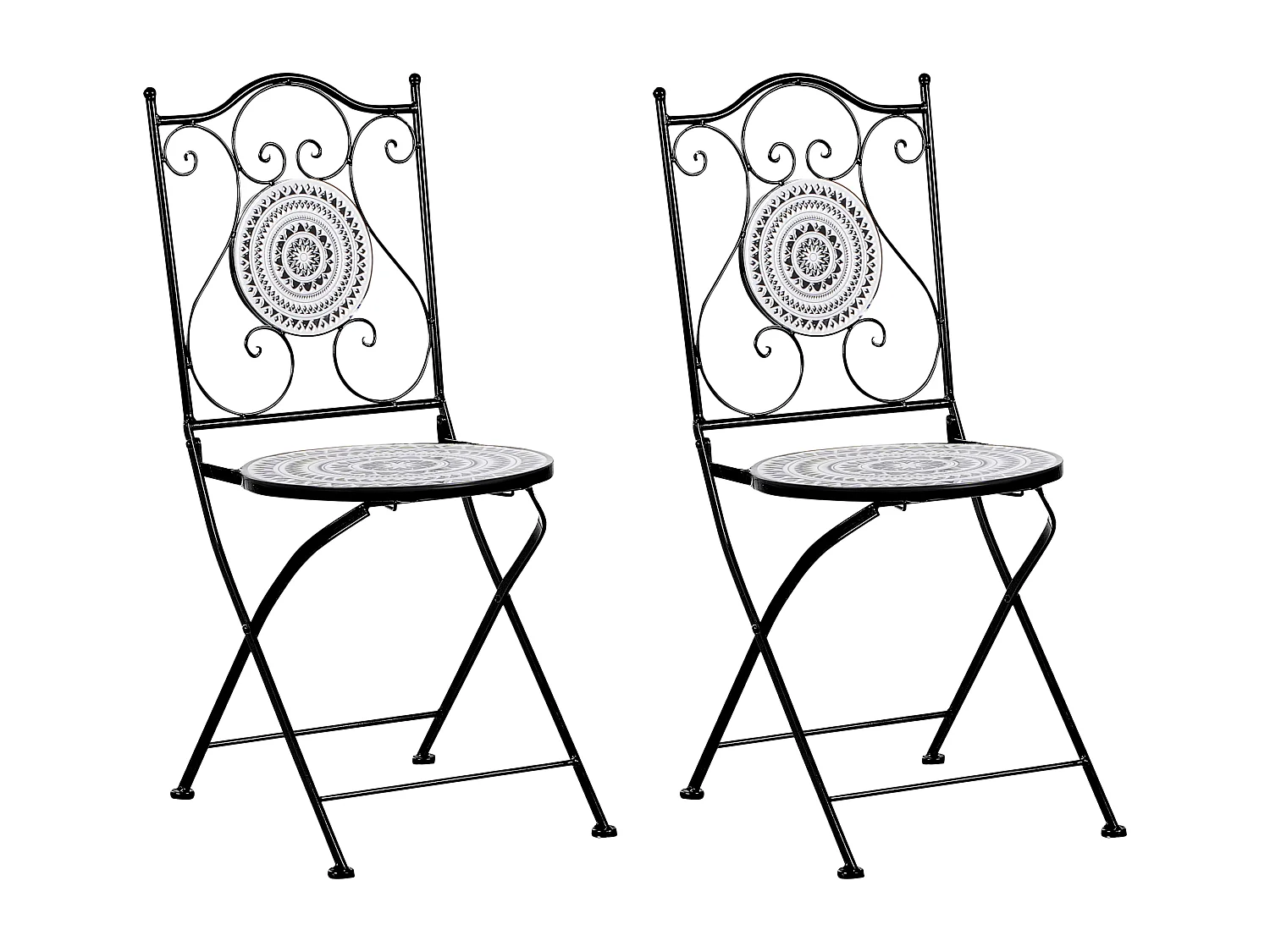 Lot de 2 chaises de jardin COMISO Pliant Métal Noir/blanc
