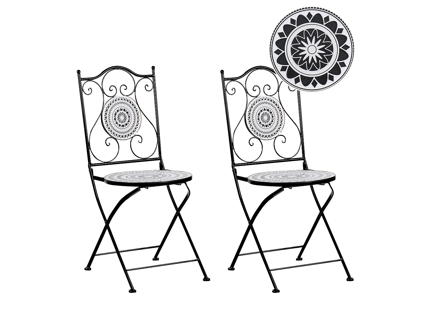 Set of 2 Garden Chairs COMISO Folding Metal Black/ White