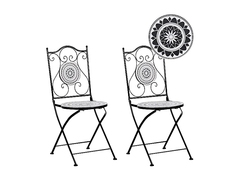Lot de 2 chaises de jardin COMISO Pliant Métal Noir/blanc