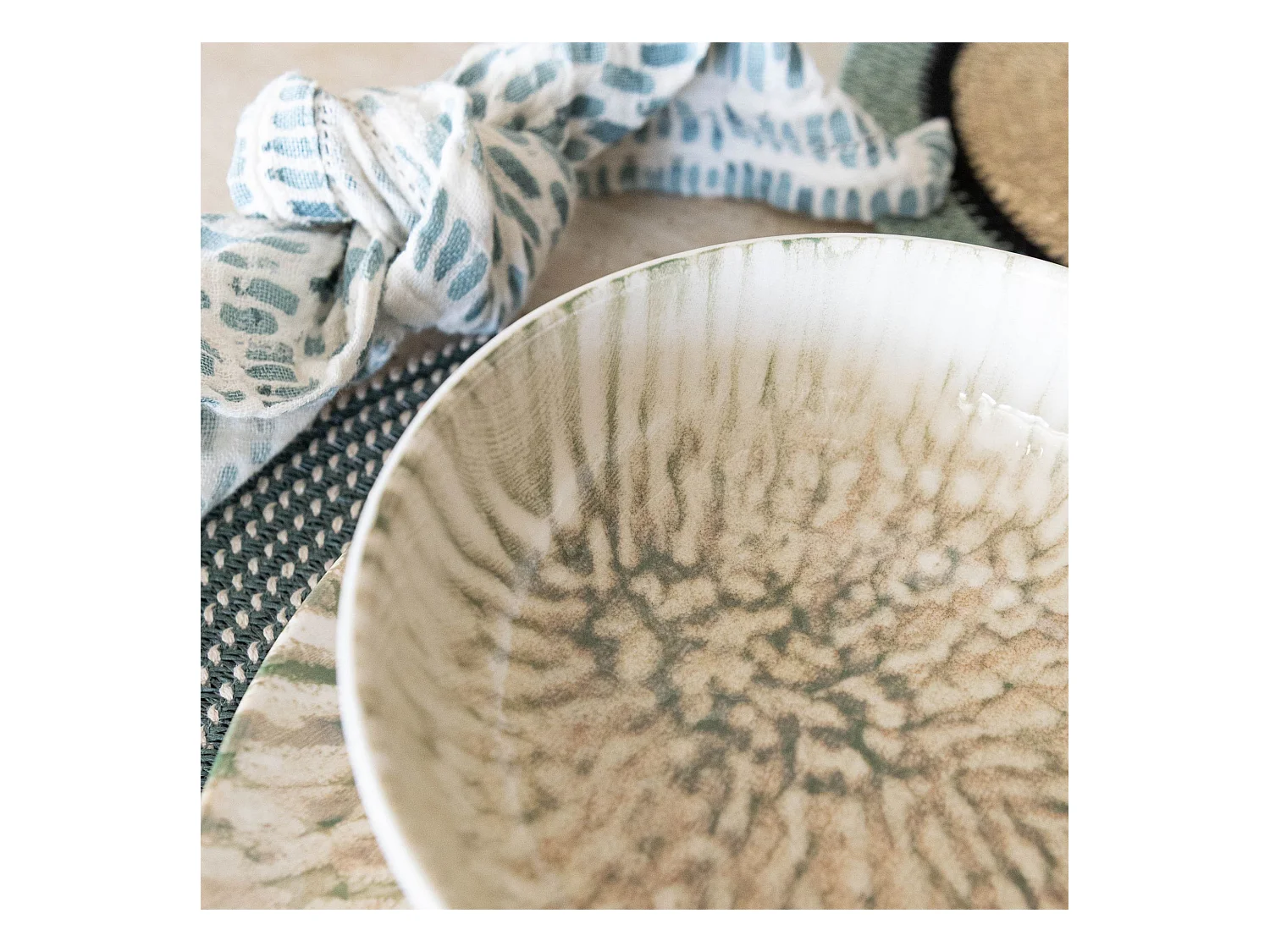 Novastyl - Lot 6 Coupelles Jade 600ml En Gres Beige Et Vert