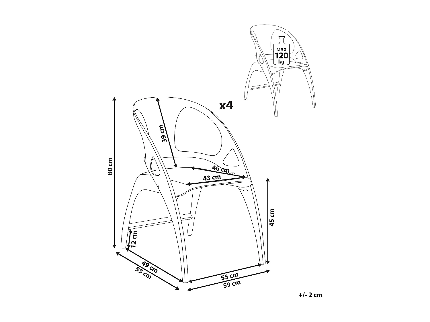 Lot de 4 chaises de jardin NEMI Pliant Noir