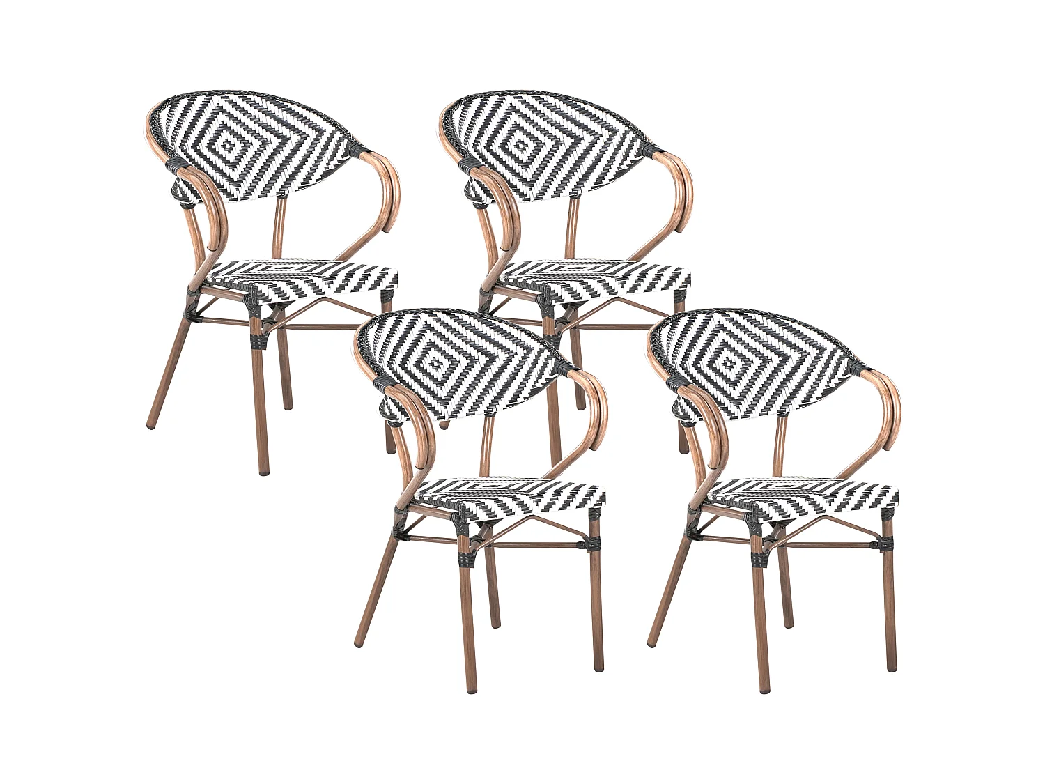 Lot de 4 chaises de jardin CASPRI Noir/blanc
