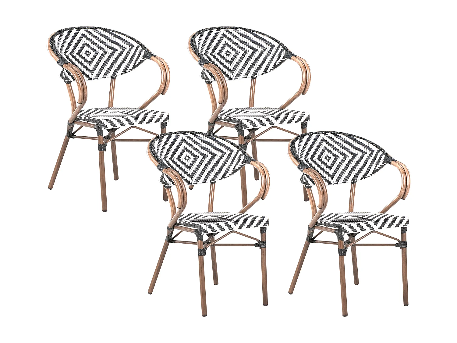 Lot de 4 chaises de jardin CASPRI Noir/blanc