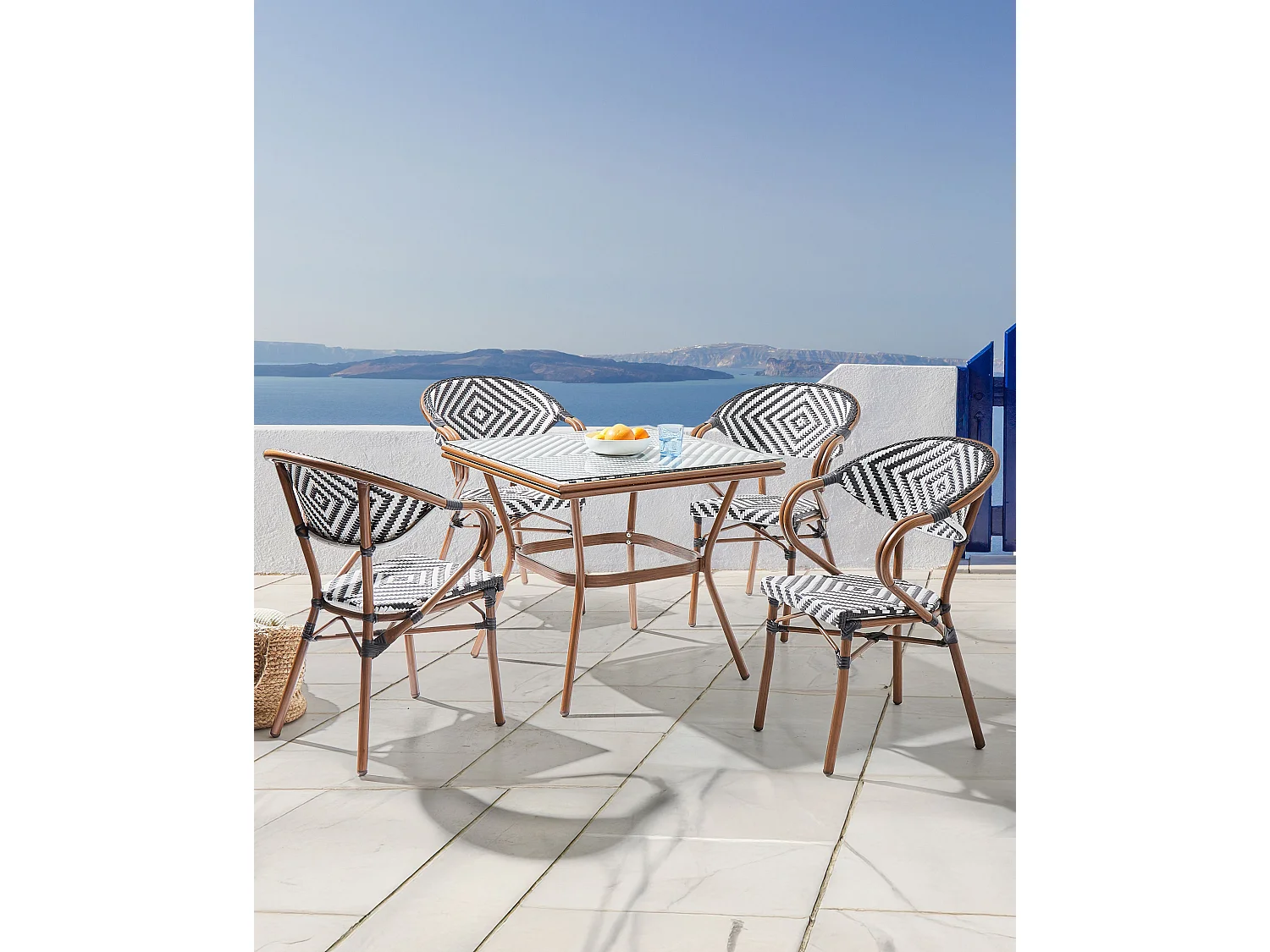 Französischer Gartenstuhl 4er Set Polyrattan schwarz/weiß mit Armlehnen Rifreddo