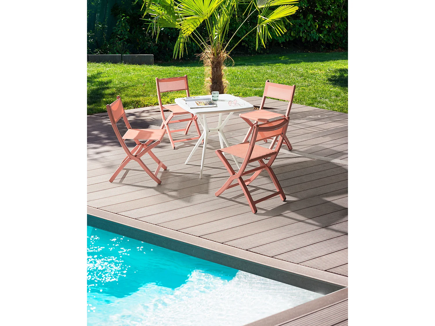Gartenstuhl 4er Set TALCA klappbar Korallenrot