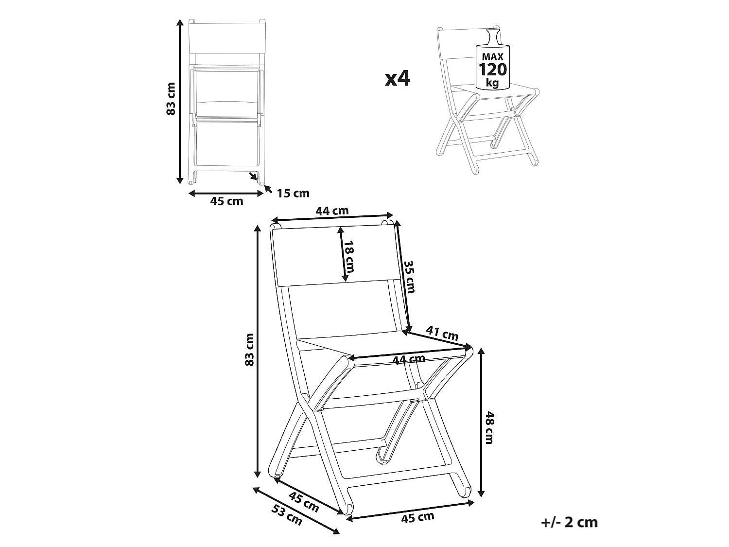 Gartenstuhl 4er Set TALCA klappbar Korallenrot